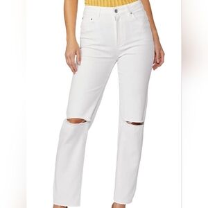 PAIGE Women's White Stella High Rise Straight Leg Jeans Distressed Size 25 NWT